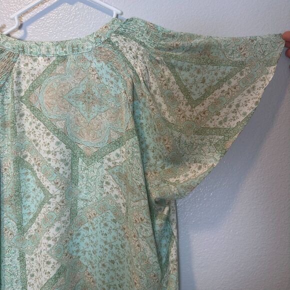 Rose + Olive Top Womens  1X Green Paisley Chiffon Short Sleeve Boho - Picture 10 of 11